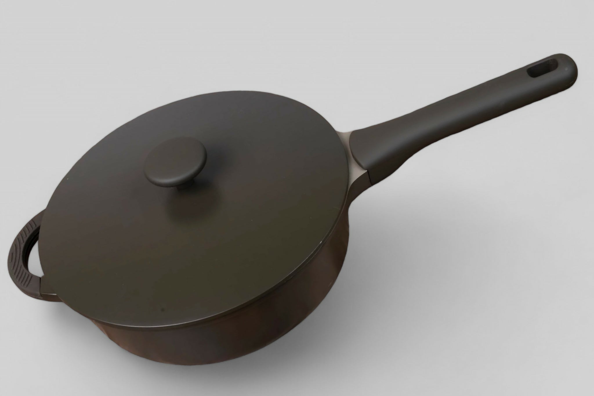 Goodful 3qt Cast Aluminum, Ceramic Deep Cooker with Lid, Side Handle and Long Handle Charcoal