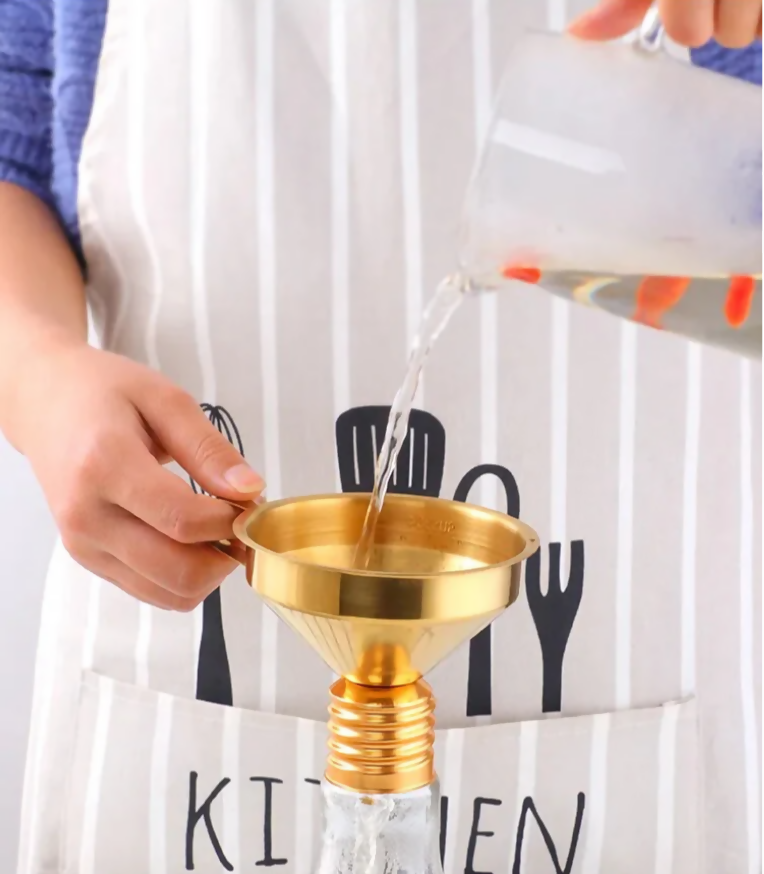 Anygleam Stainless Steel Funnel with Detachable Strainer –1 Pc Gold Wide Cone Mouth for Small Jars, Silver Kitchen Utensil