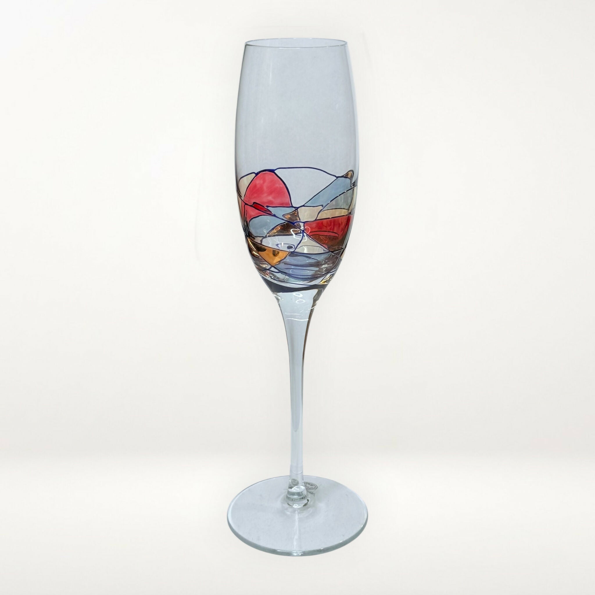 Romanian Murano Style Art Glass Champagne Flute | Hand Painted | Excellent