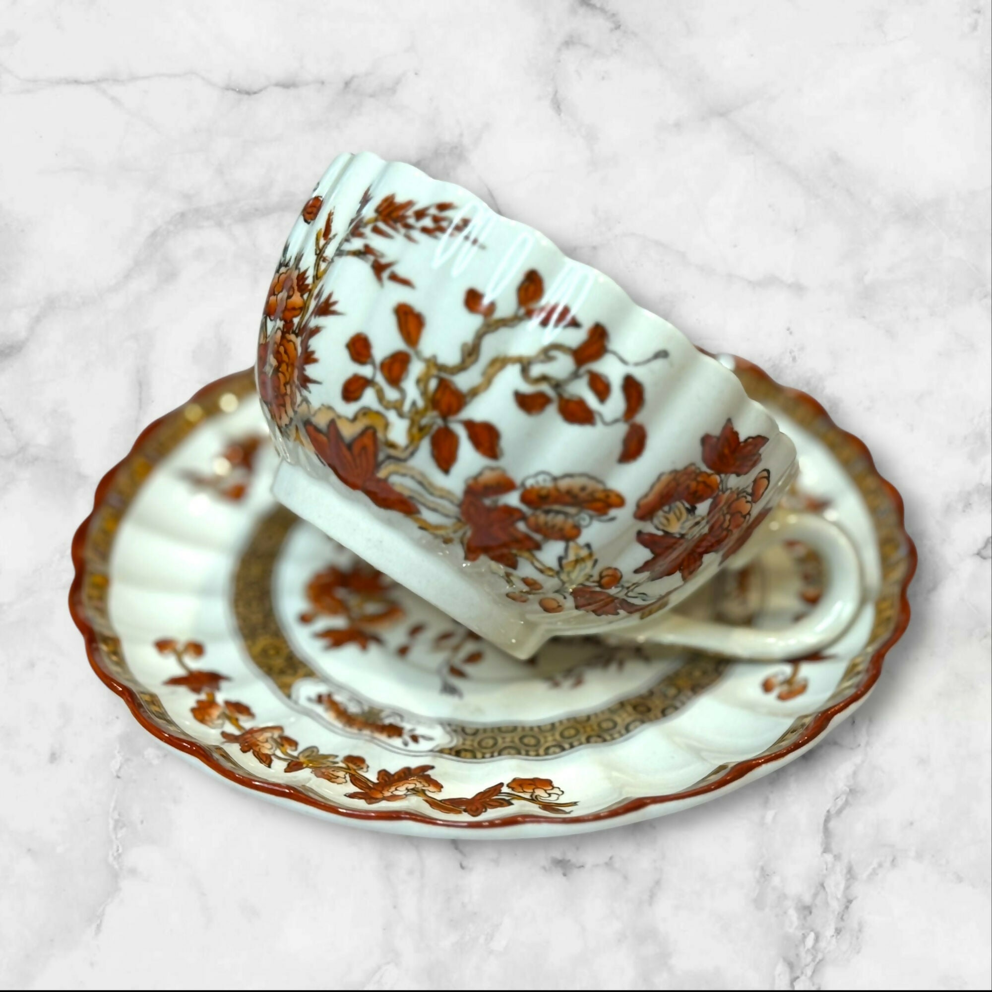 Spode Copeland India Tree Footed Cup & Saucer Sets | Set of 4 | Excellent Condition