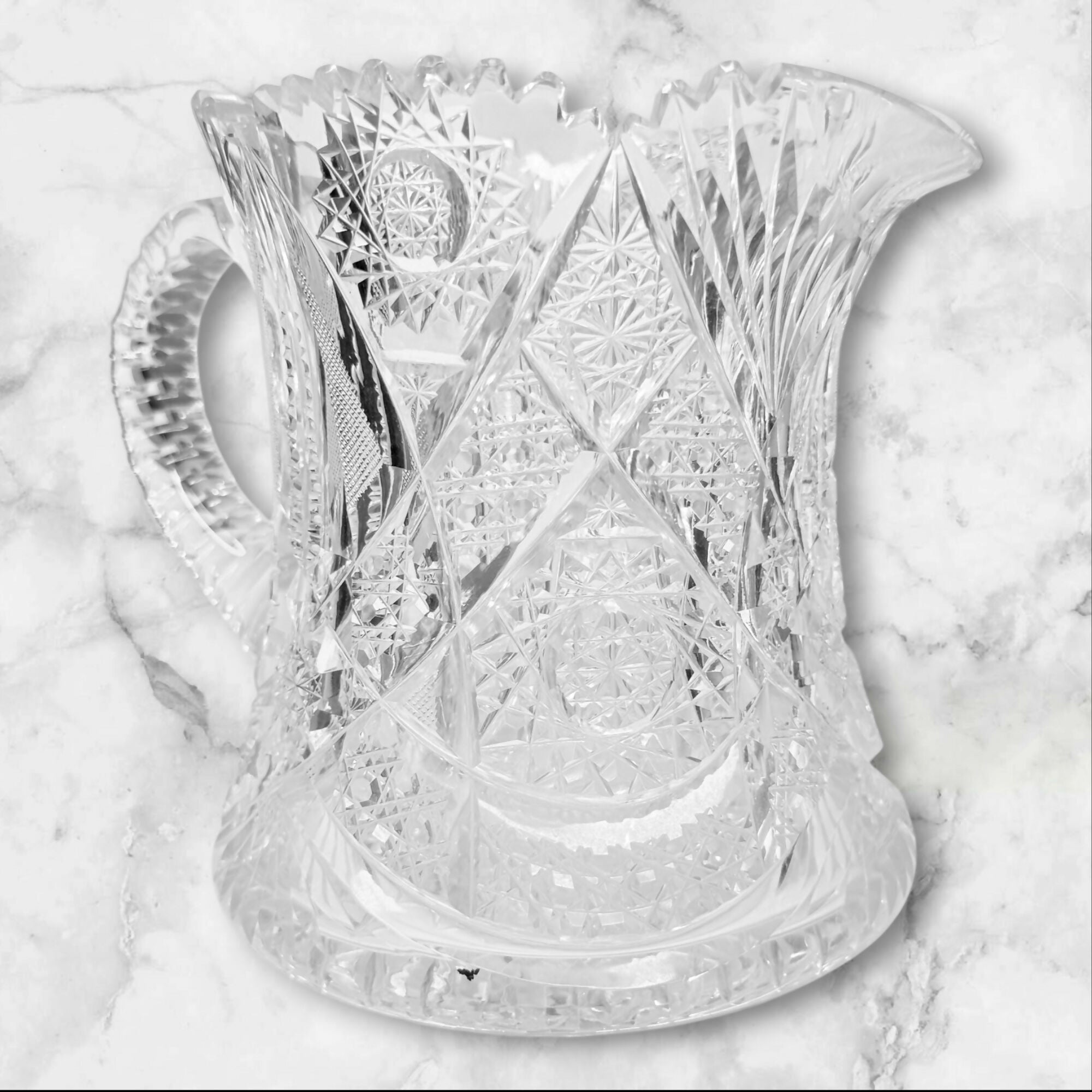 Vintage Cut Crystal Pitcher Water Jug | Brilliant Pressed Glass | Excellent
