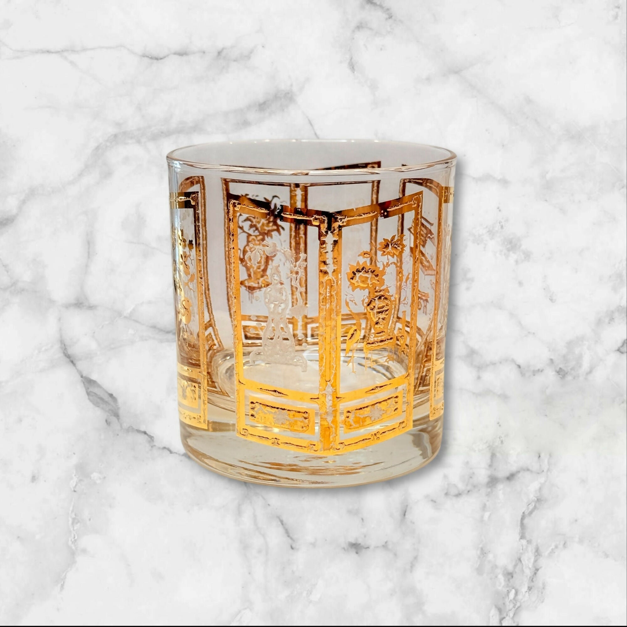 Culver 22K Gold Chinoiserie Bar Glasses | Set of 2 | Vintage MCM