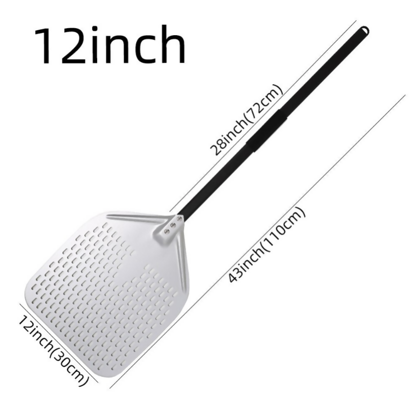 Anygleam Pizza Shovel 30 cm x 125cm Silver for Perforated Peel with Metal Handle Oven Turning Baking Accessory