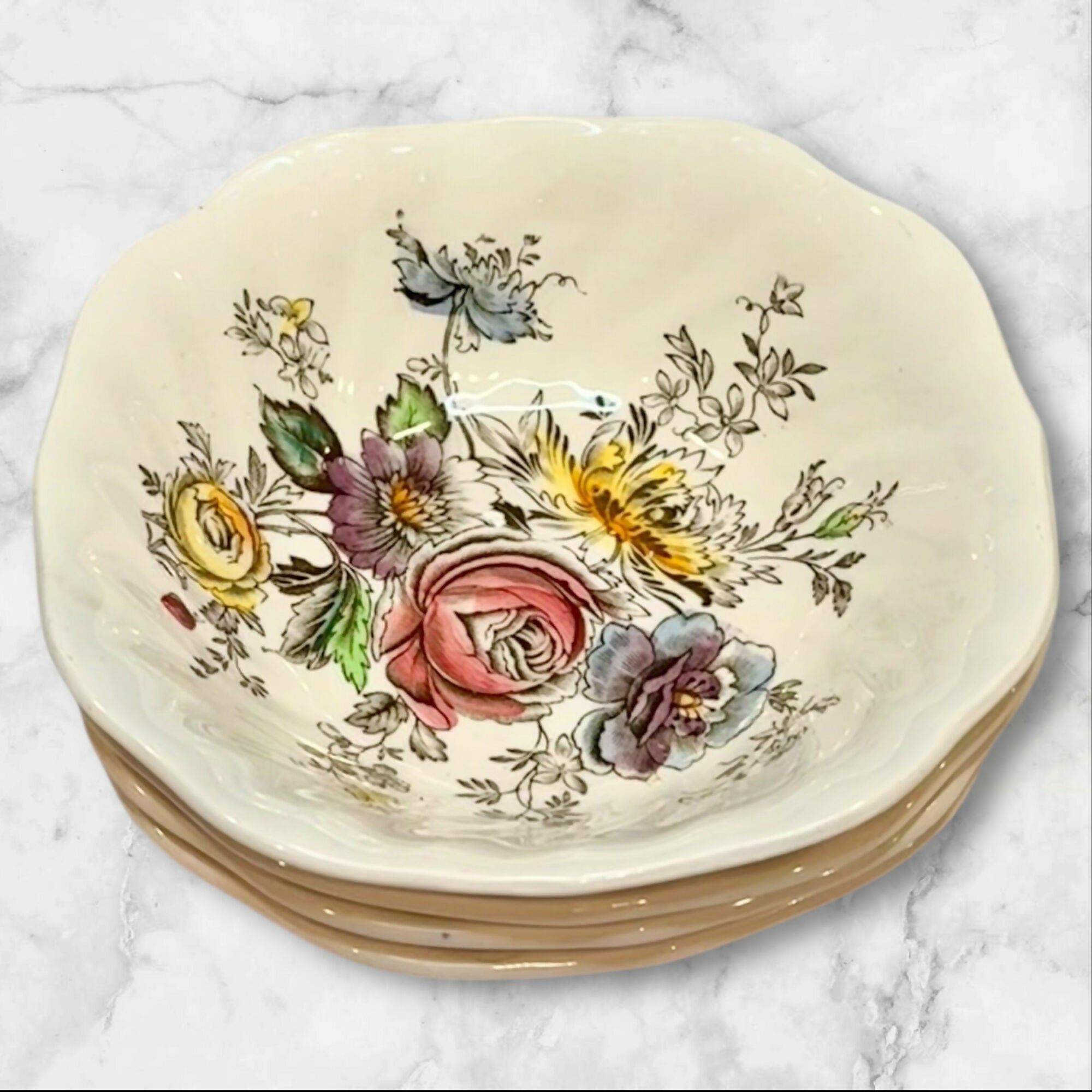Johnson Bros Sheraton Floral Ironstone Bowls | Set of 4 | Excellent Condition