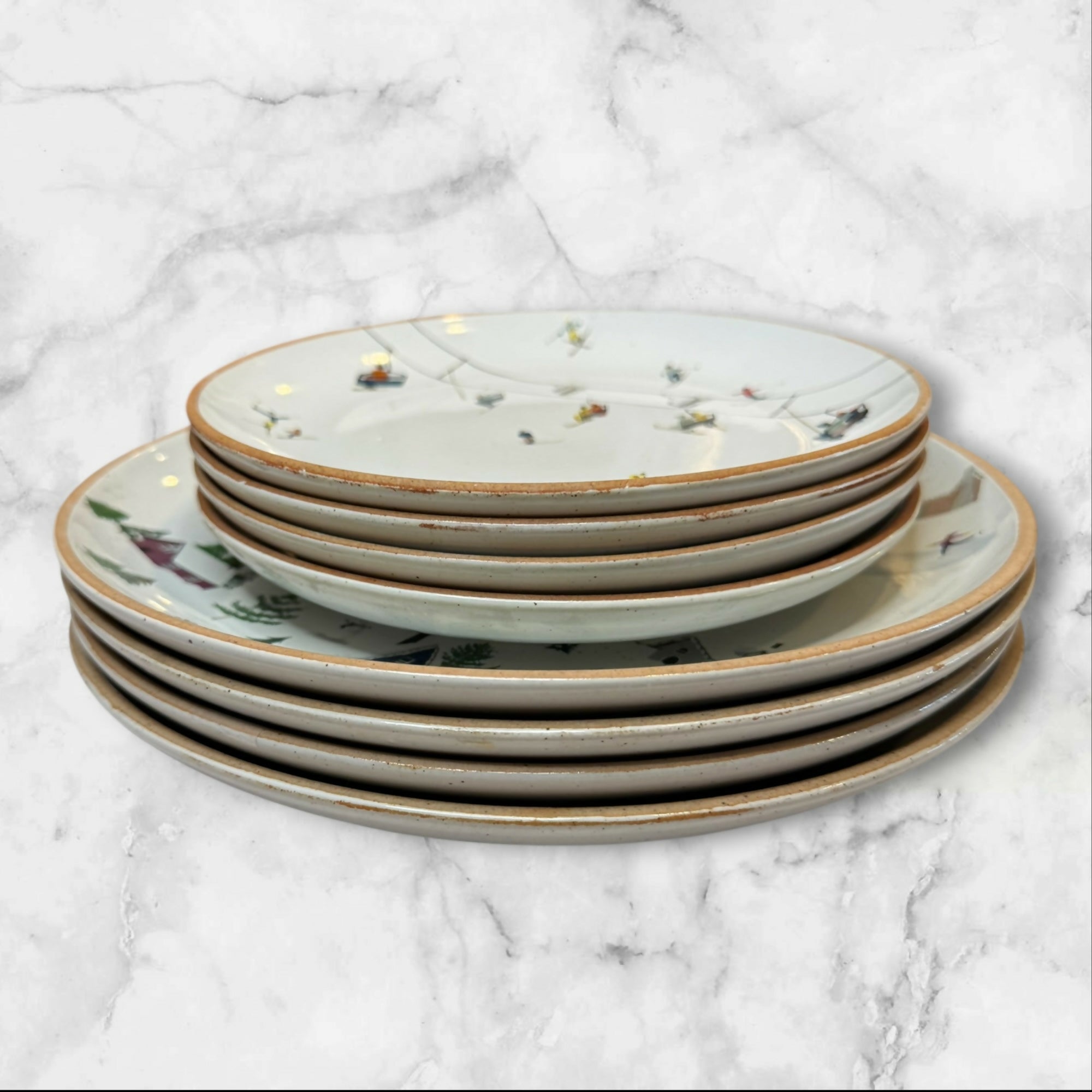 West Elm Holiday Skier Dinner & Salad Plates | Set of 8 | Excellent Condition
