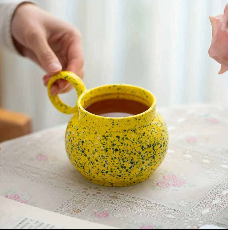 ANYGLEAM Coffee Mug Yellow With Handle Ink Design Ceramic Drinkware