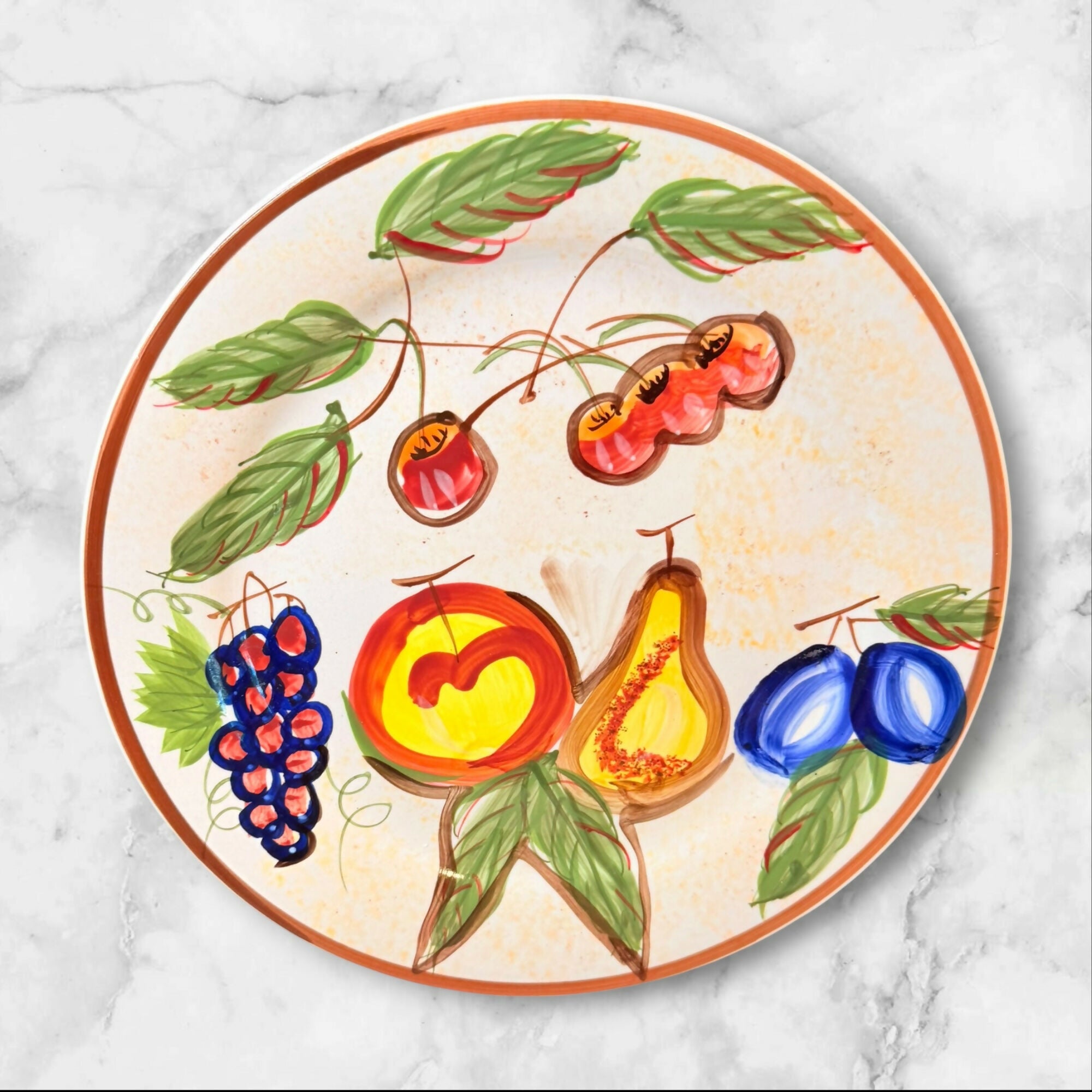 Vintage Handpainted Fruit Stoneware Dinner Plates Set of 4 | Excellent