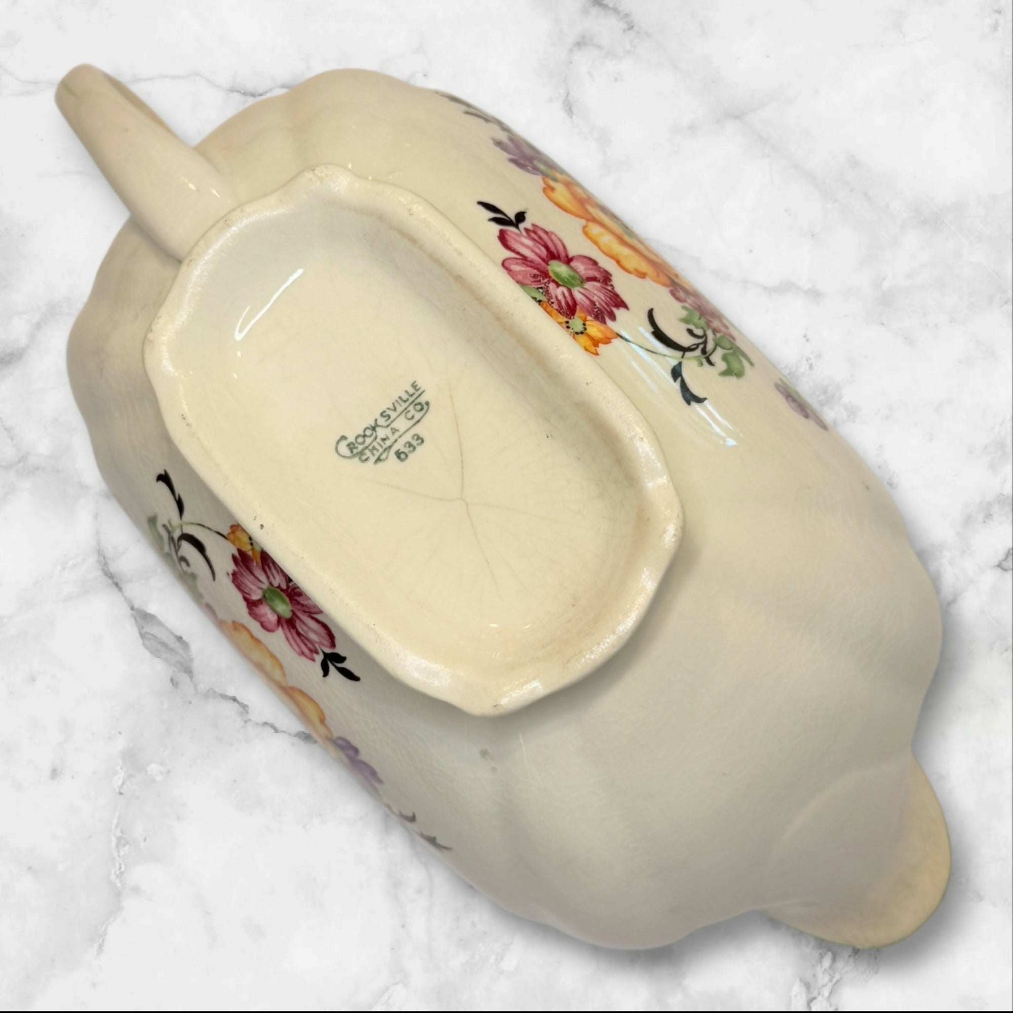 Crooksville China Floral Gravy Boat Vintage | Pink Trim | Good Condition