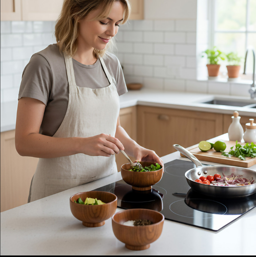 Anygleam Brown 4pcs Wooden Bowls Food Kitchen Tableware
