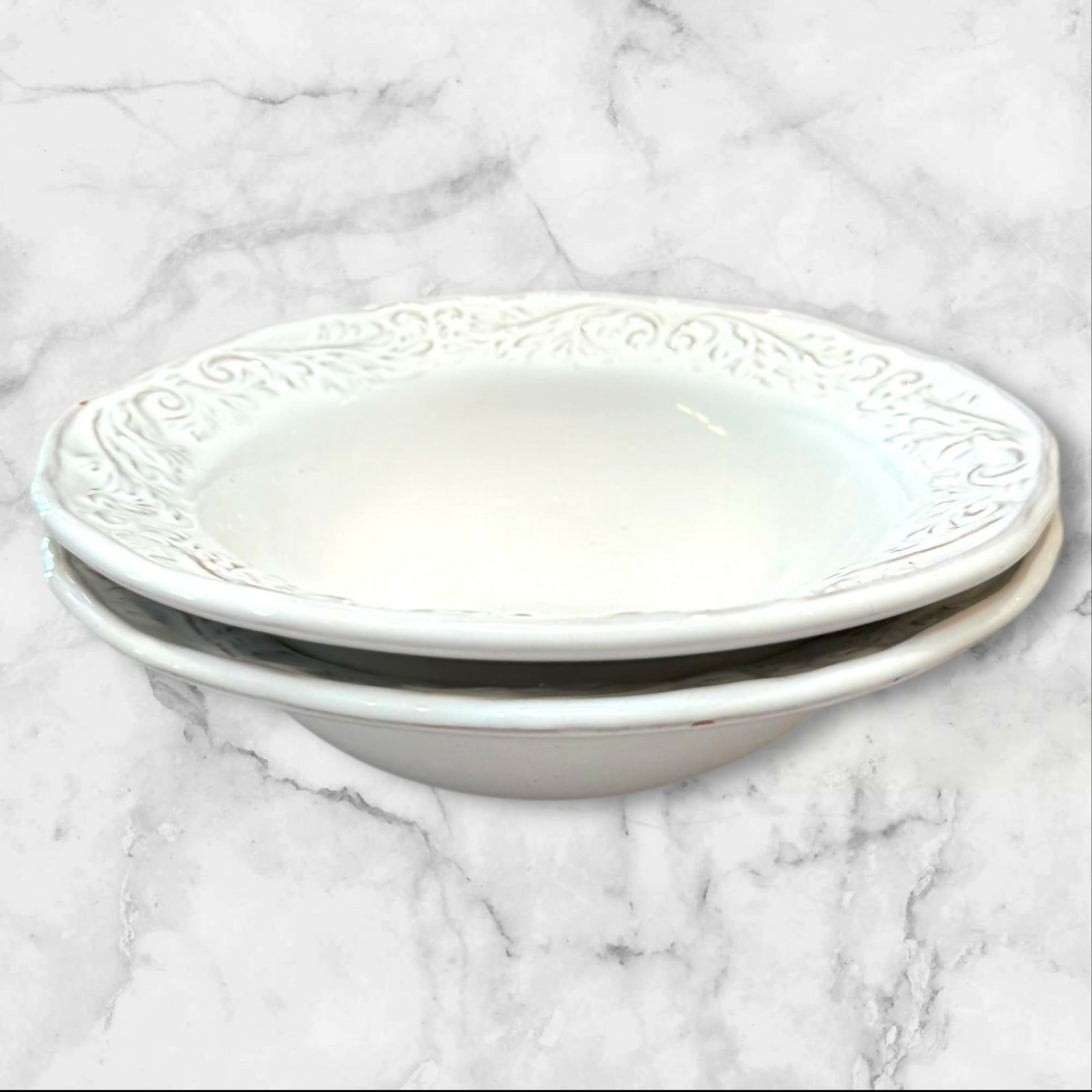 World Market White Provencal Bowls | Set of 2 | Good Condition