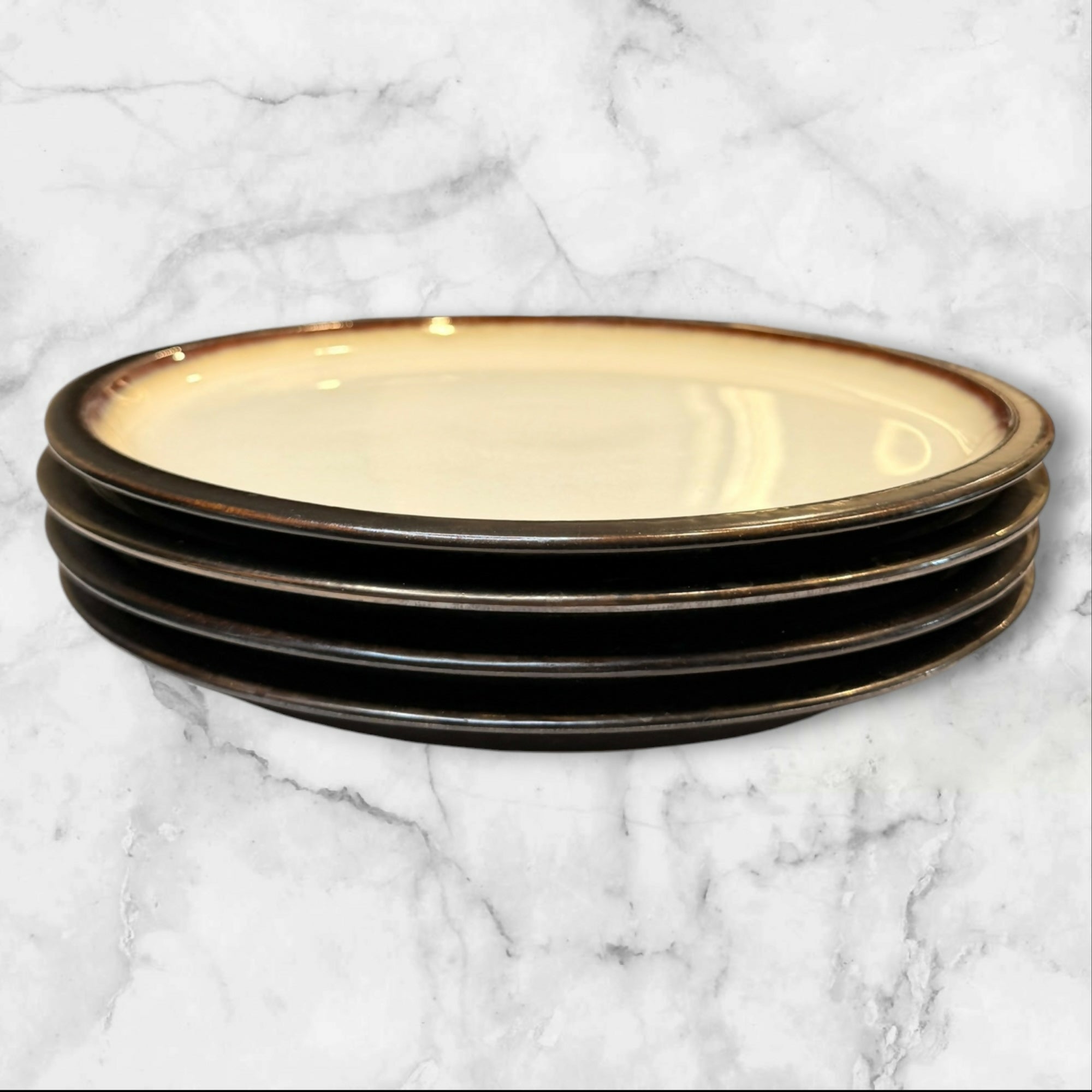 Home Thira Stoneware Dinner Plates Set of 4 | Cream Brown | Good Condition