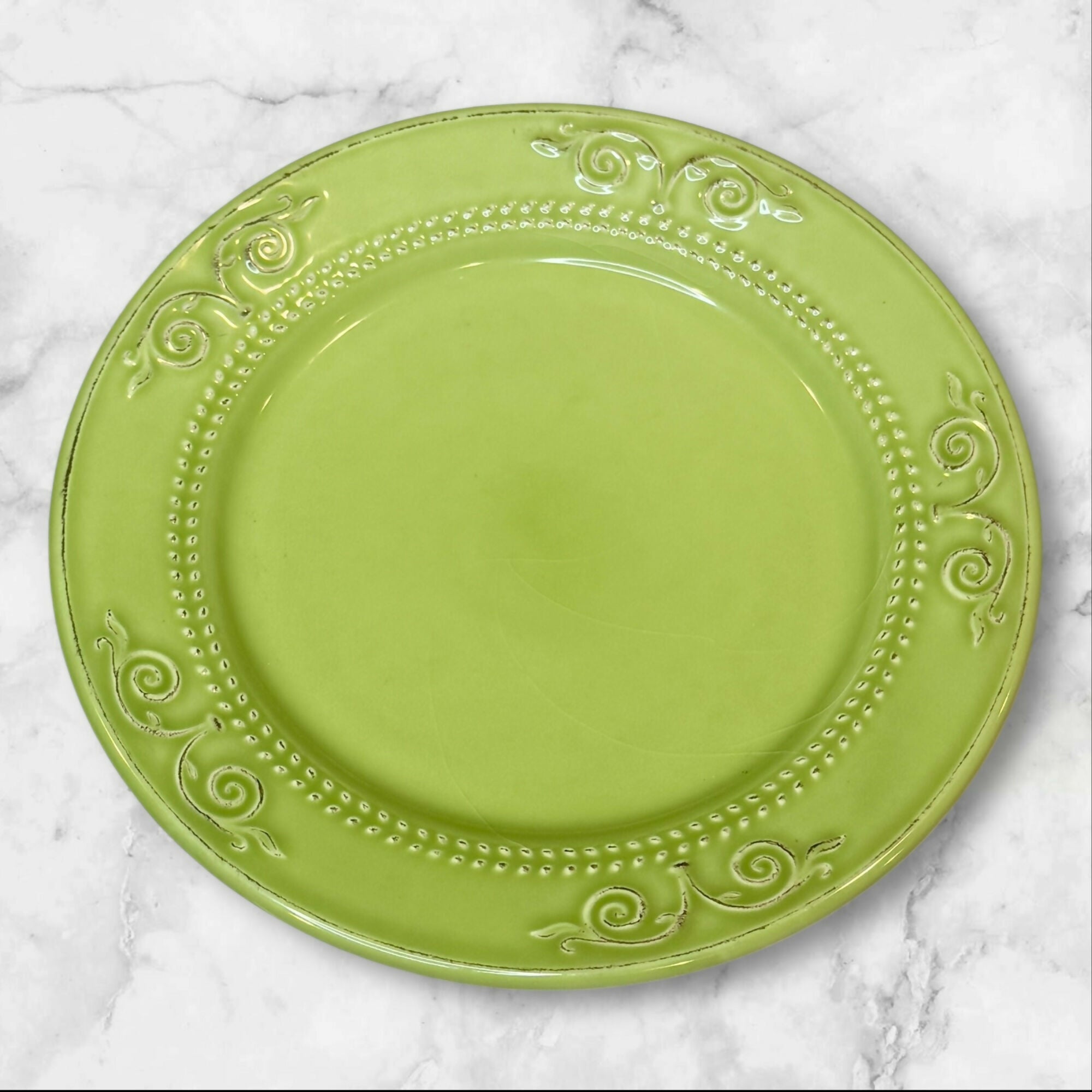 Matceramica Green Scroll Salad Plates | Portuguese Stoneware | Set of 4 | Excellent