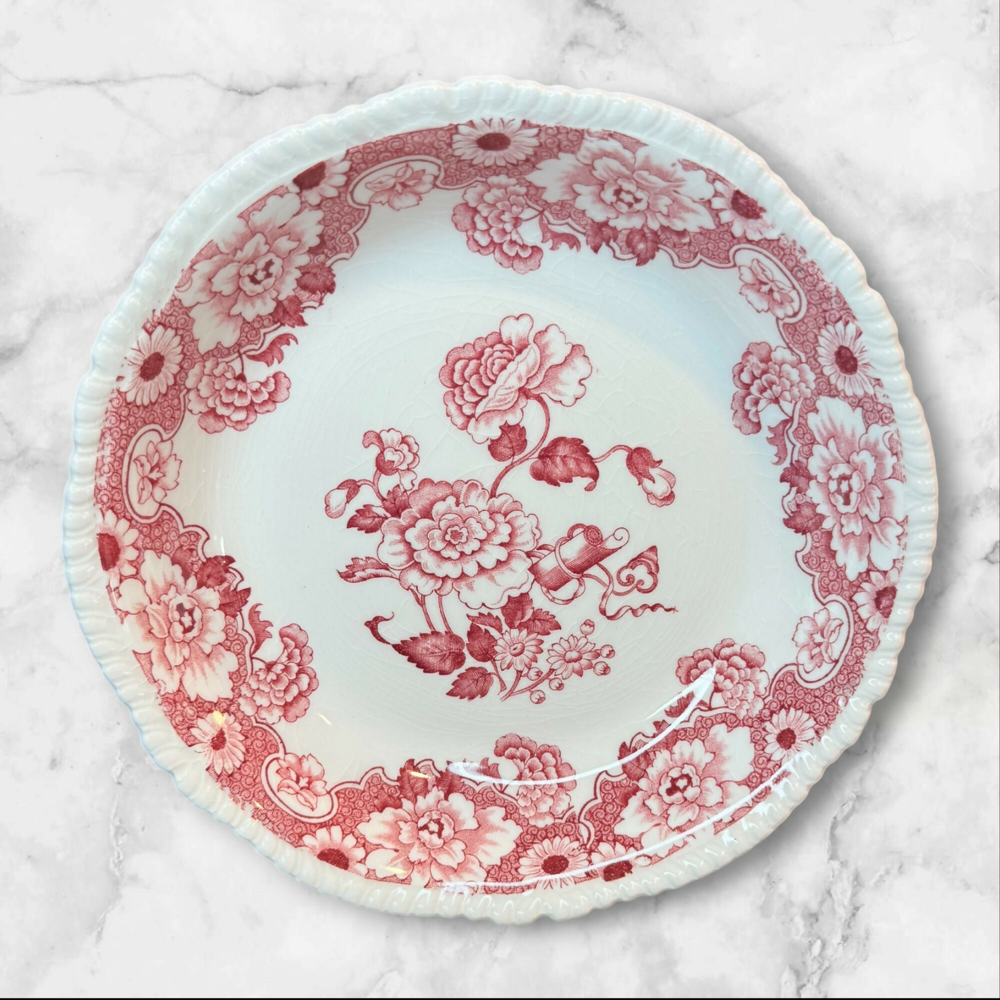 Wood & Sons Cambridge Pink Transferware Dinnerware Set of 7 | Good Condition
