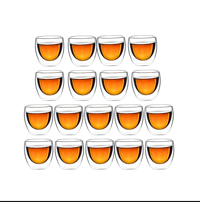 Anygleam Tea Cups 18Pcs Insulated Espresso Double Wall Shot Glass Drinkware
