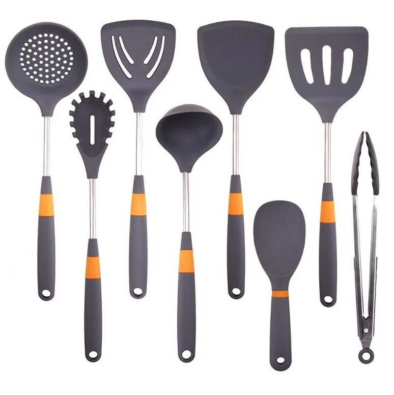 Anygleam Cooking Utensil 8 Set Grey Heat Resistant Tools Spatula Kit Kitchen Accessories Kitchenware for Nonstick Cookware