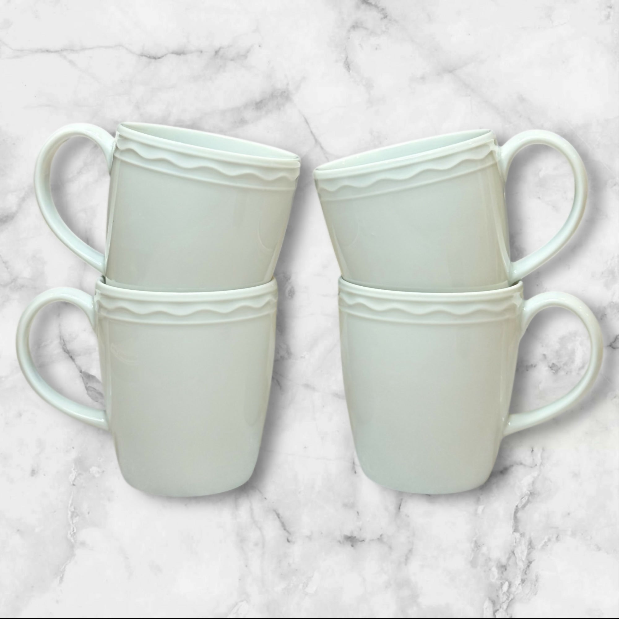 Crate & Barrel Palazzo White Porcelain Mugs | Set of 4 | Immaculate Condition