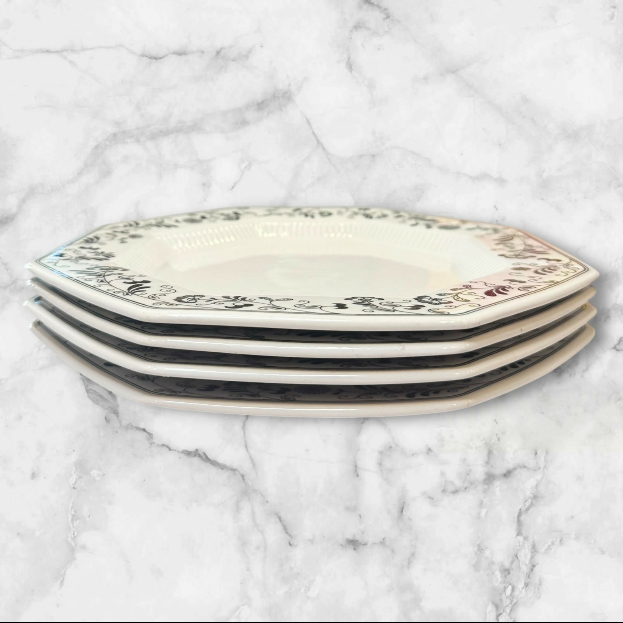 Independence Millbrook Black Floral Dinner Plates Octagon | Set of 4 | Great