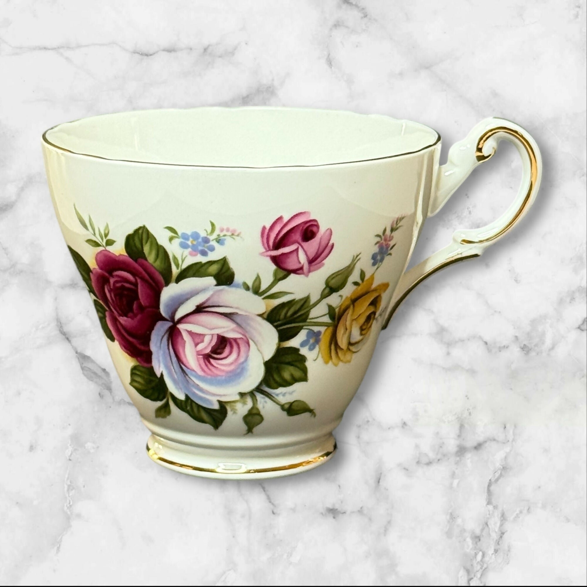 Regency English Bone China Teacup & Saucer | Floral Rose Pattern | England