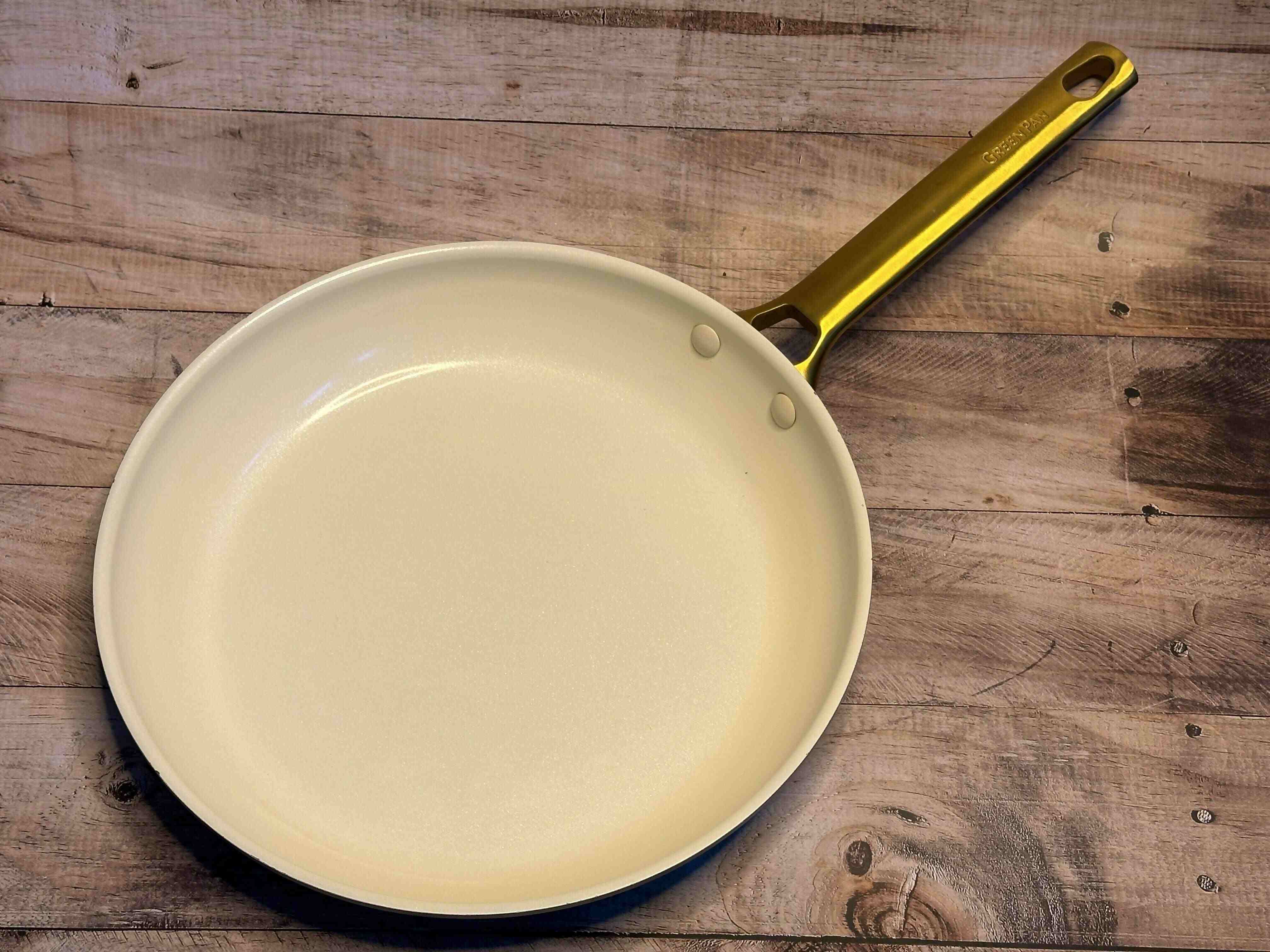 Used Blue and Gold GreenPan Reserve 11" Fry Pan, inside pan and handle