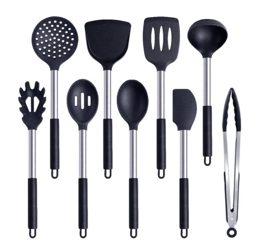 Anygleam Kitchen Utensils Non-stick Black/ Silver 9 Set Cooking Tool Accessories Heat Resistant Kitchenware