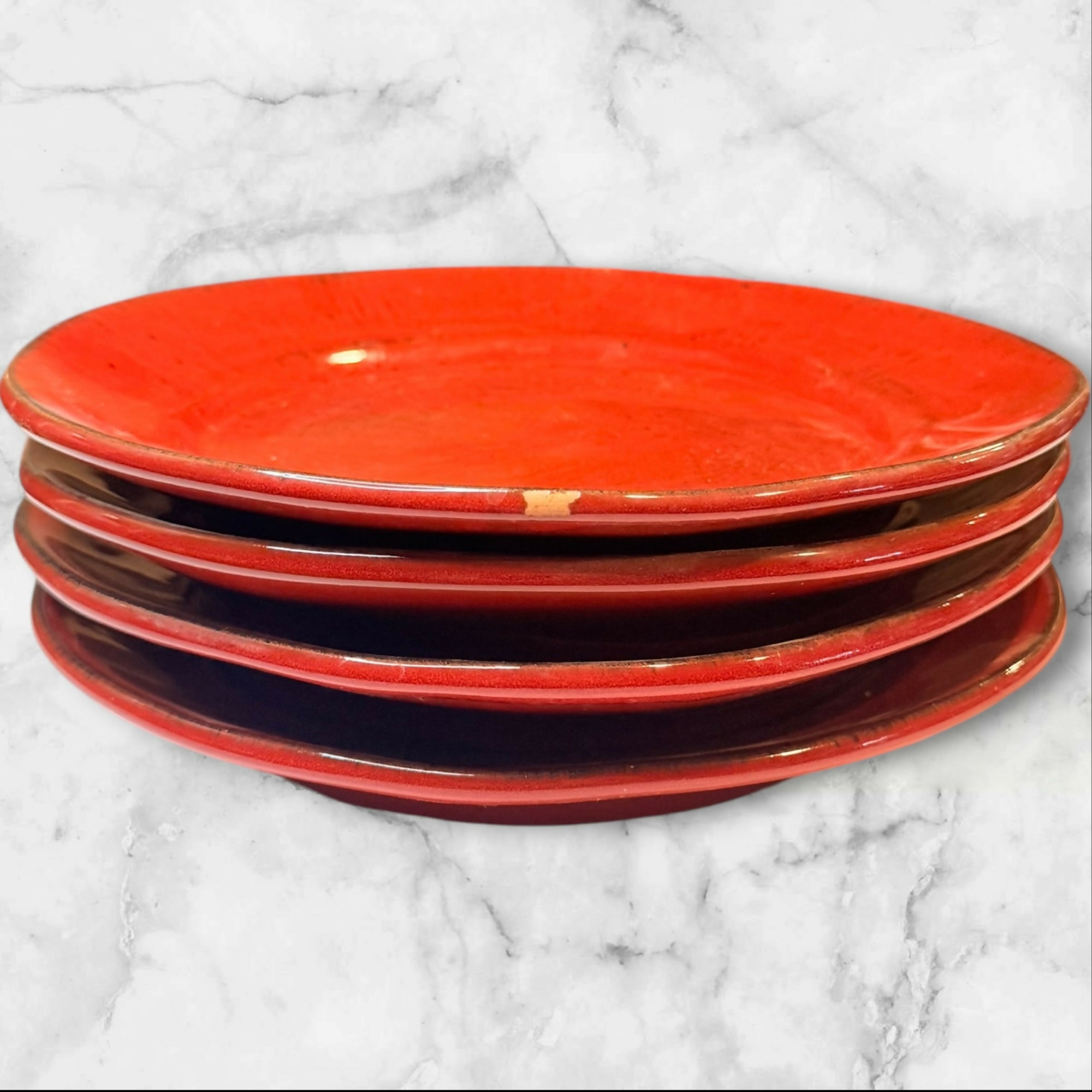 Crate & Barrel Rustic Red Freeform Dinner Plates | Set of 4 | Made in Italy