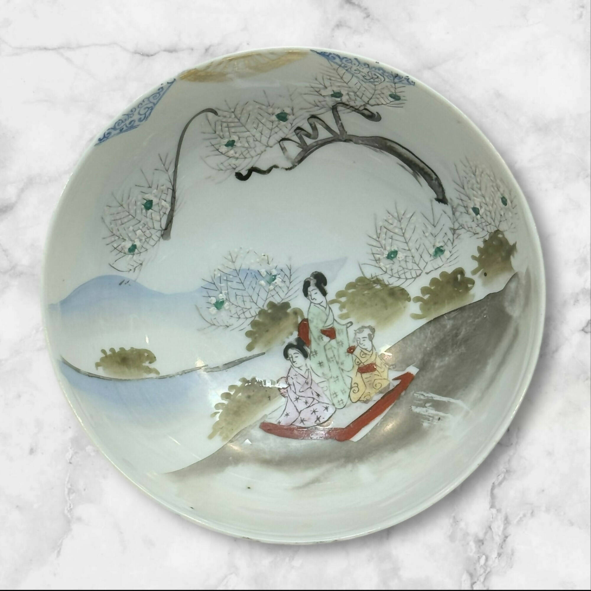 Vintage Japanese Kutani Hand Painted Porcelain Bowl | Gold Trim | Excellent