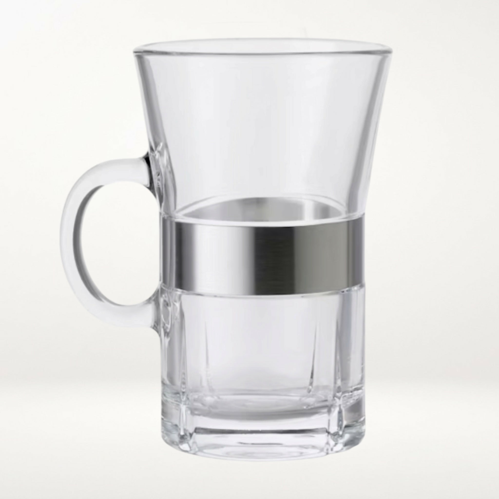 Modern Glass Coffee Mugs with Stainless Band | Set of 2 | Excellent Condition