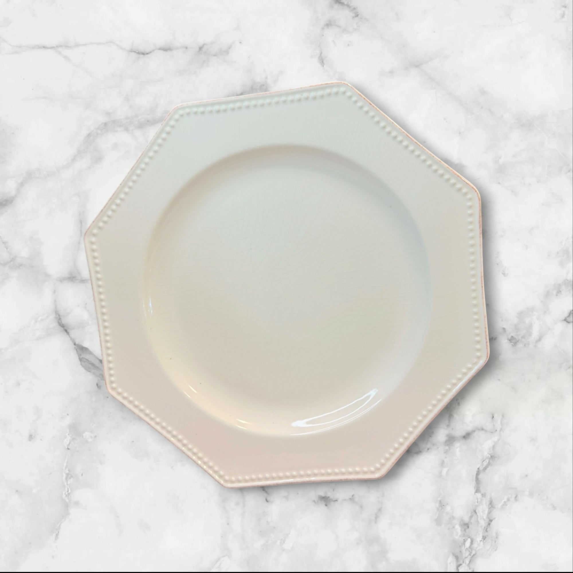 Made in Portugal Octagon Beaded Dinner Plates Ivory Cream | Set of 6 | Good Condition
