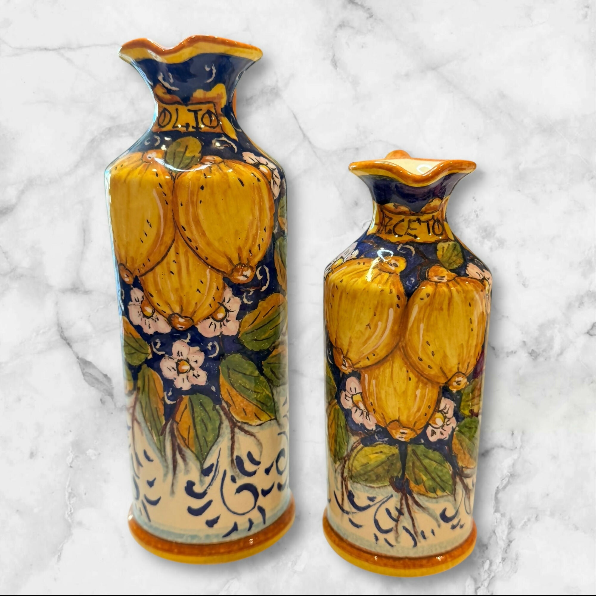 Firenze Italian Majolica Oil & Vinegar Dispensers | Set of 2 | Excellent