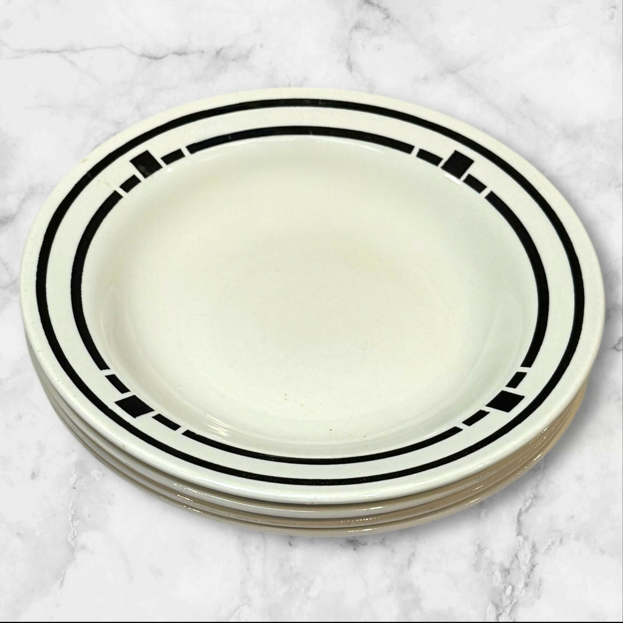 Oxford Brazil Stoneware Soup Cereal Bowls | Set of 4 | Black Rim | Excellent Condition