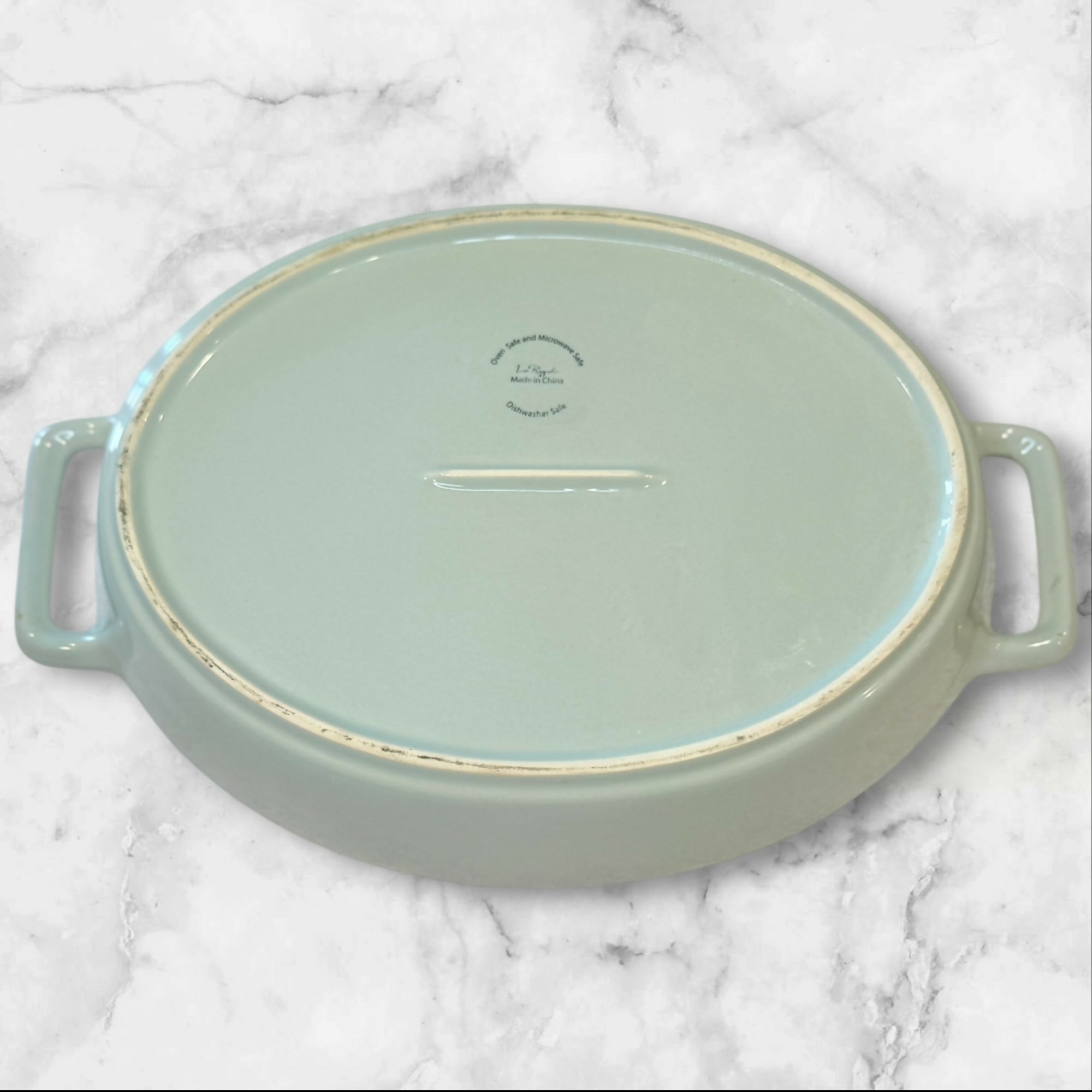 Le Regalo Oval Stoneware Baking Dish w Handles | Aqua | Excellent Condition
