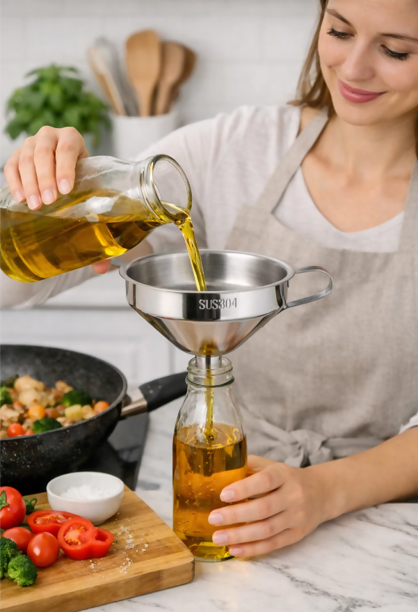 Anygleam Stainless Steel Funnel with Detachable Strainer –1 Pc Silver Wide Cone Mouth for Small Jars, Silver Kitchen Utensil