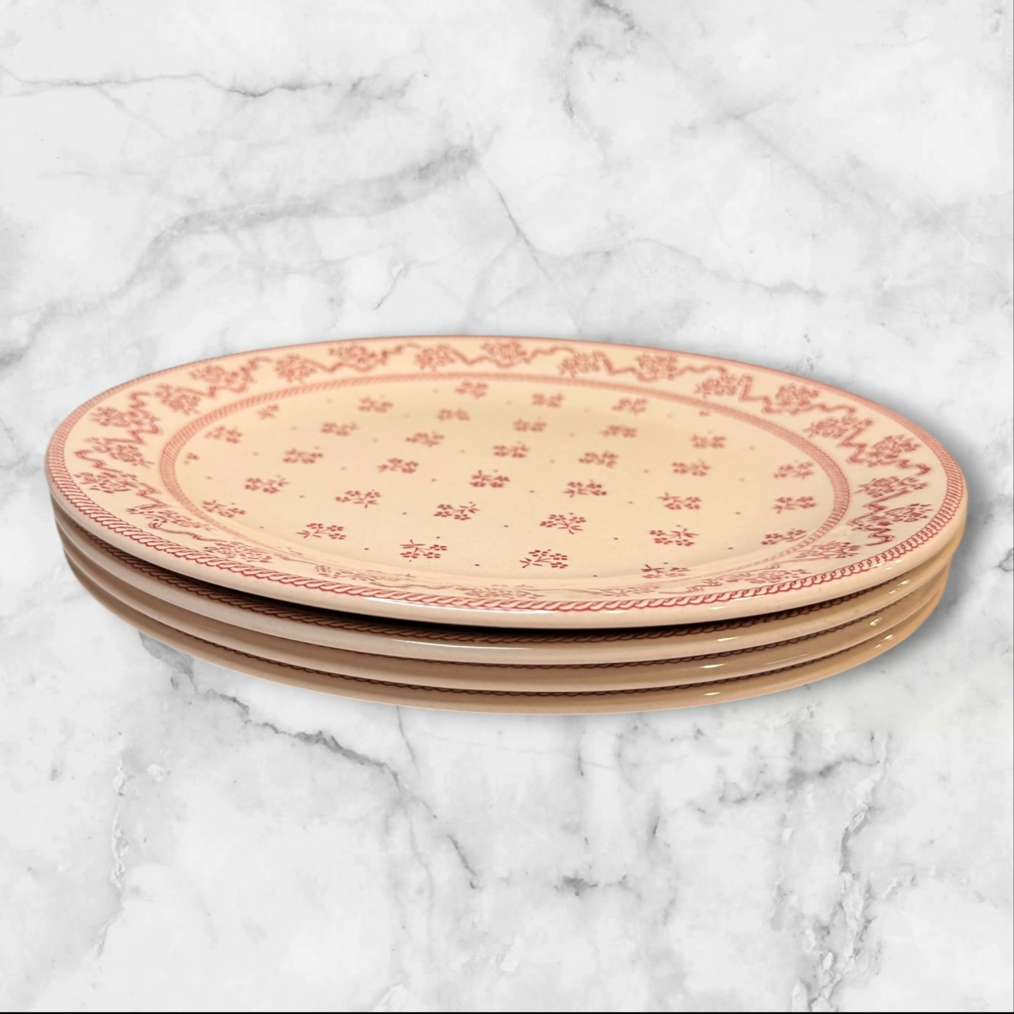 Johnson Brothers Petite Fleur Burgundy Pink Dinner Plates | Set of 4 | Great Condition