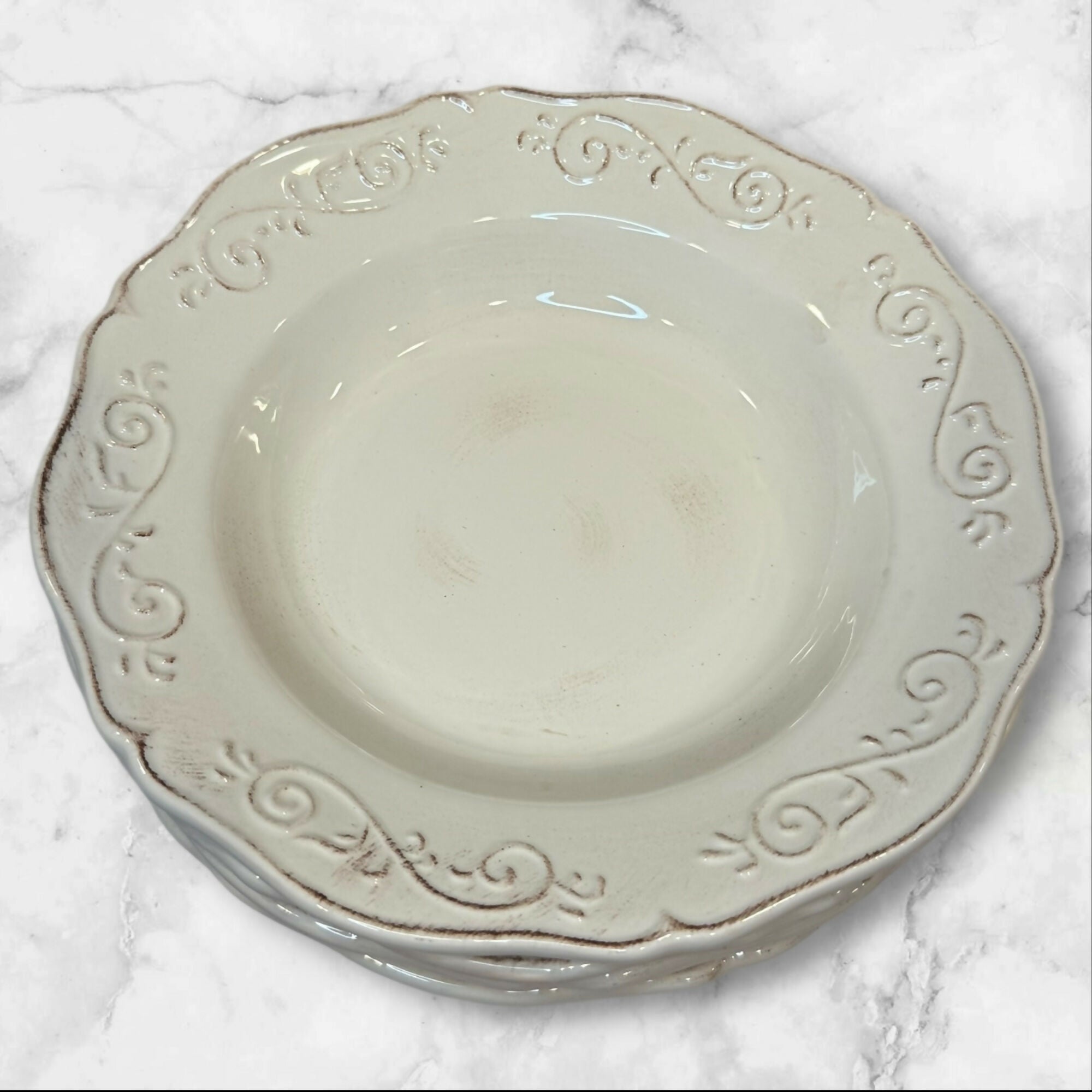 Artimino Baroque Beige Large Rim Soup Bowls | Set of 4 | Great Condition