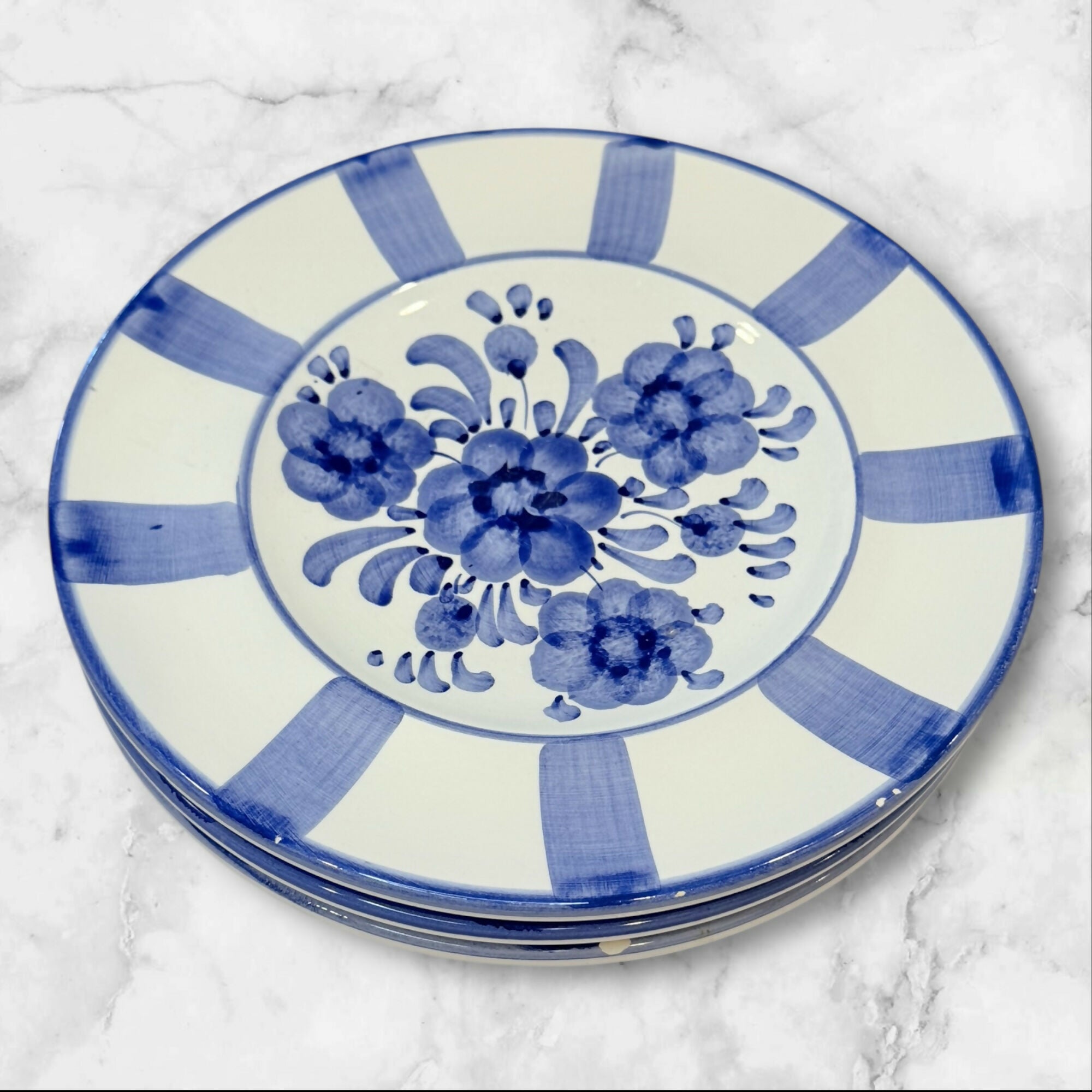 Pizzato Blue Floral Dinner Plates 8.5 Inch | Set of 3 | Used