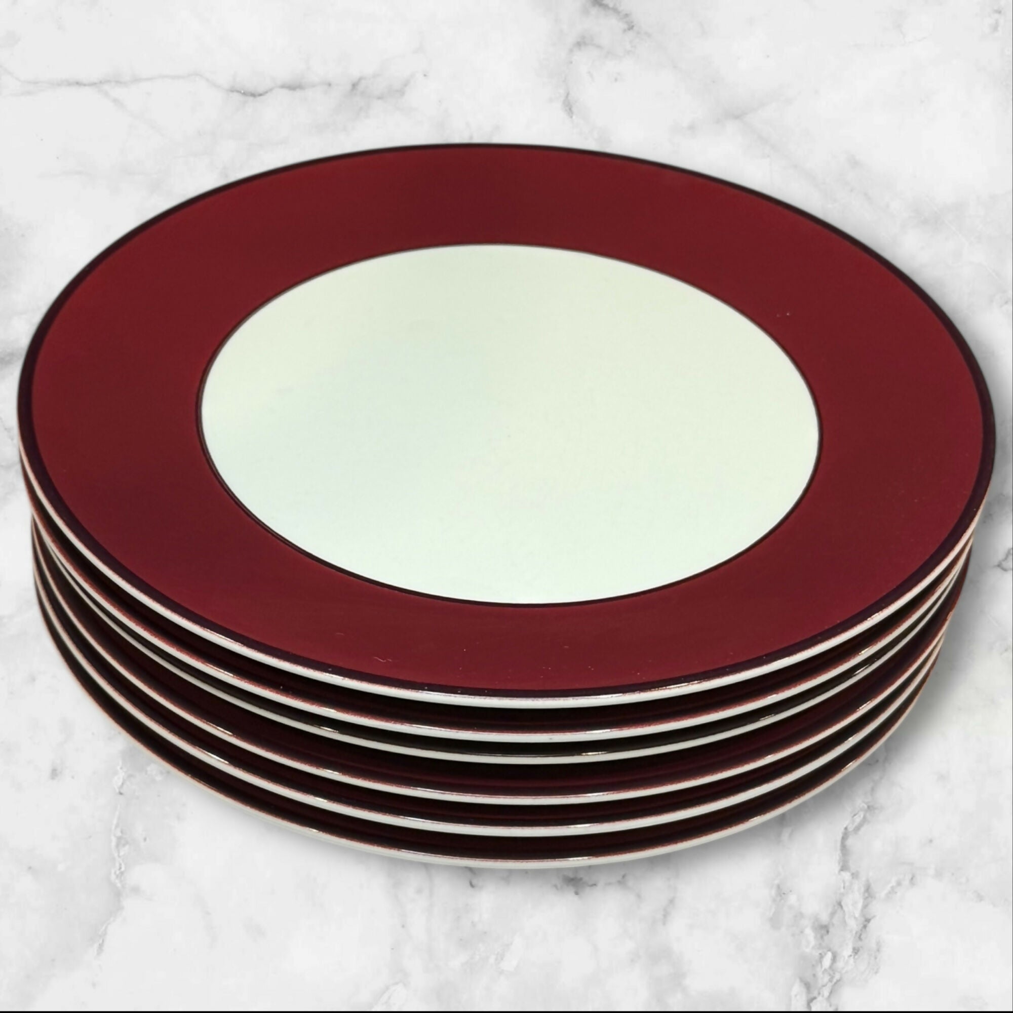Pagnossin Treviso Maroon Rim Dinner Plates | Set of 4 | Good Condition