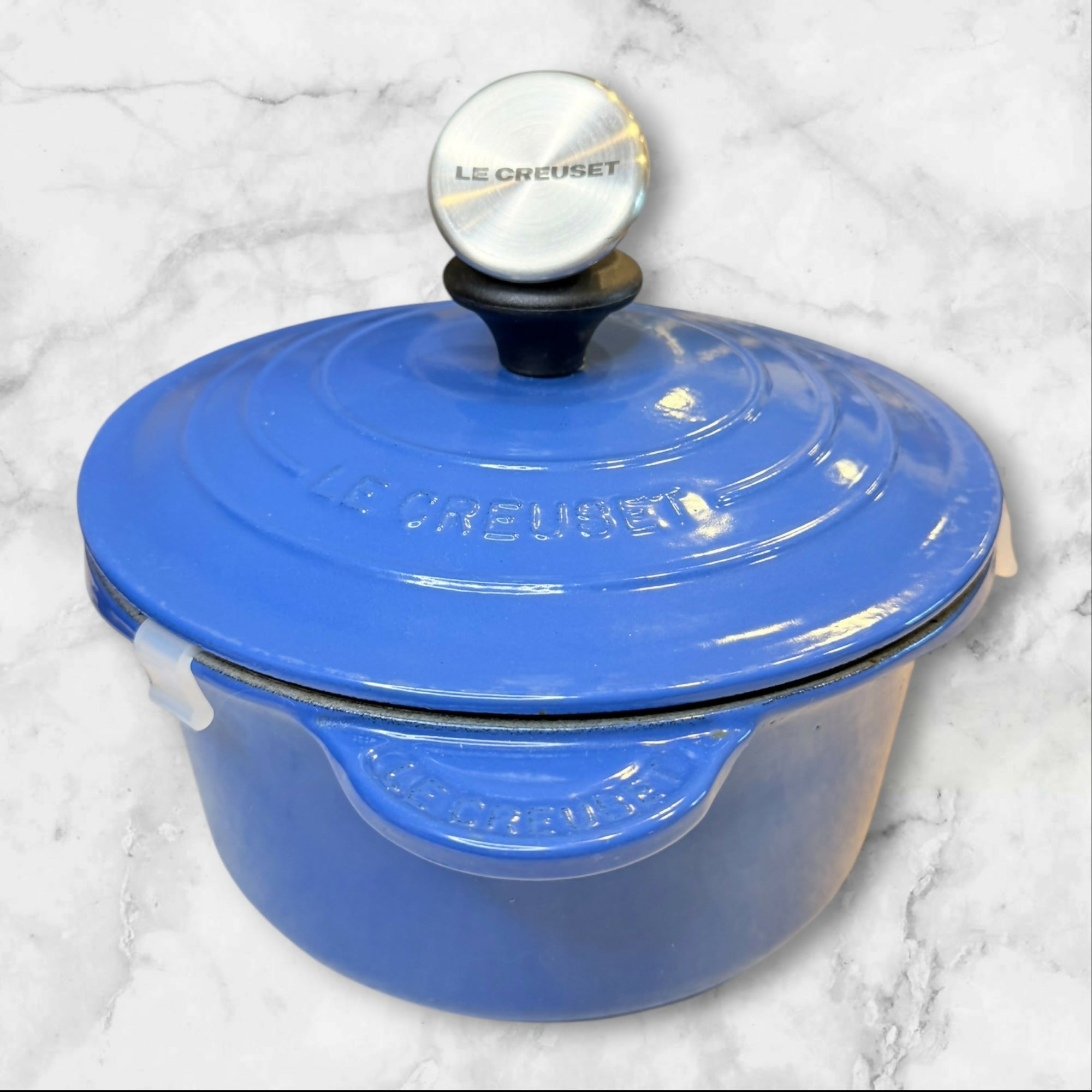 Vintage Le Creuset Blue Enameled Cast Iron Saucepan w/ Lid Excellent Condition
