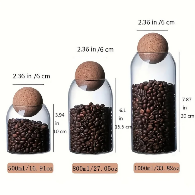 Anygleam Condiments Container 3Pcs Glass Jar Storage With Cork Ball Lids Canister