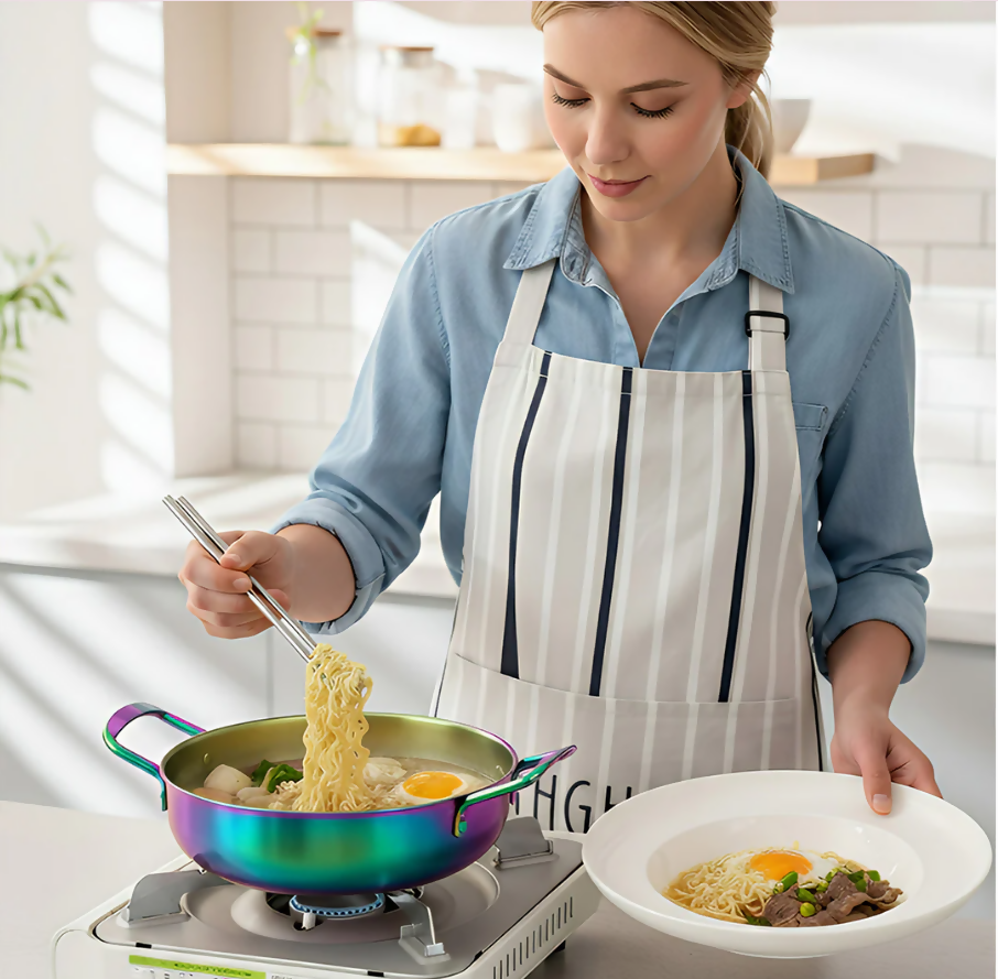 Anygleam Stock Pot Rainbow no.0-S Stainless Steel Hot Pot Without Lid Single-Layer Cooking Soup Noodle Sea Food Home Kitchen Restaurant Tools