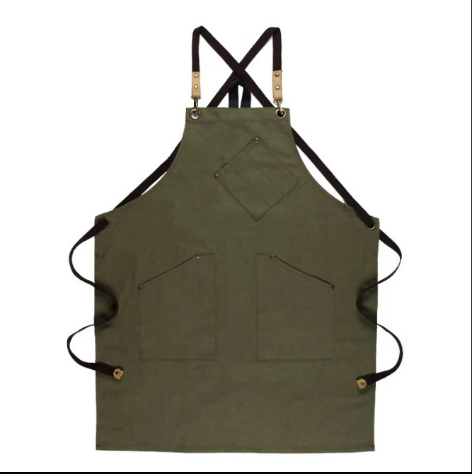 Anypron Green Canvas Apron Soft Double Pocket Full Body for Chef