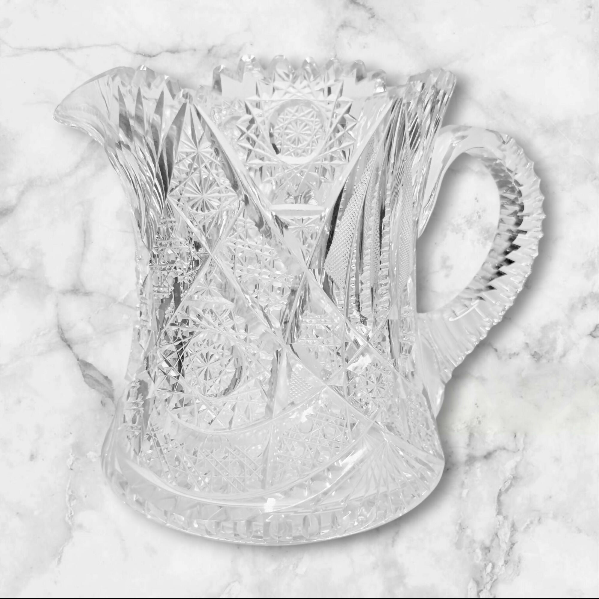 Vintage Cut Crystal Pitcher Water Jug | Brilliant Pressed Glass | Excellent