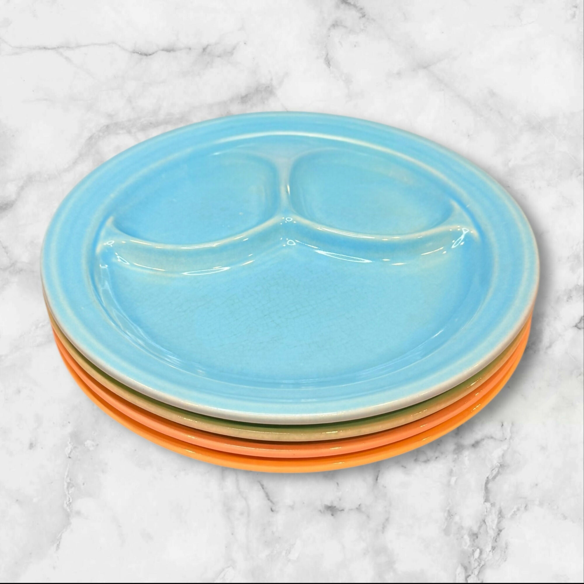 Bauer Plainware Turquoise Divided Grill Plates | Set of 4 | Vintage Good Condition