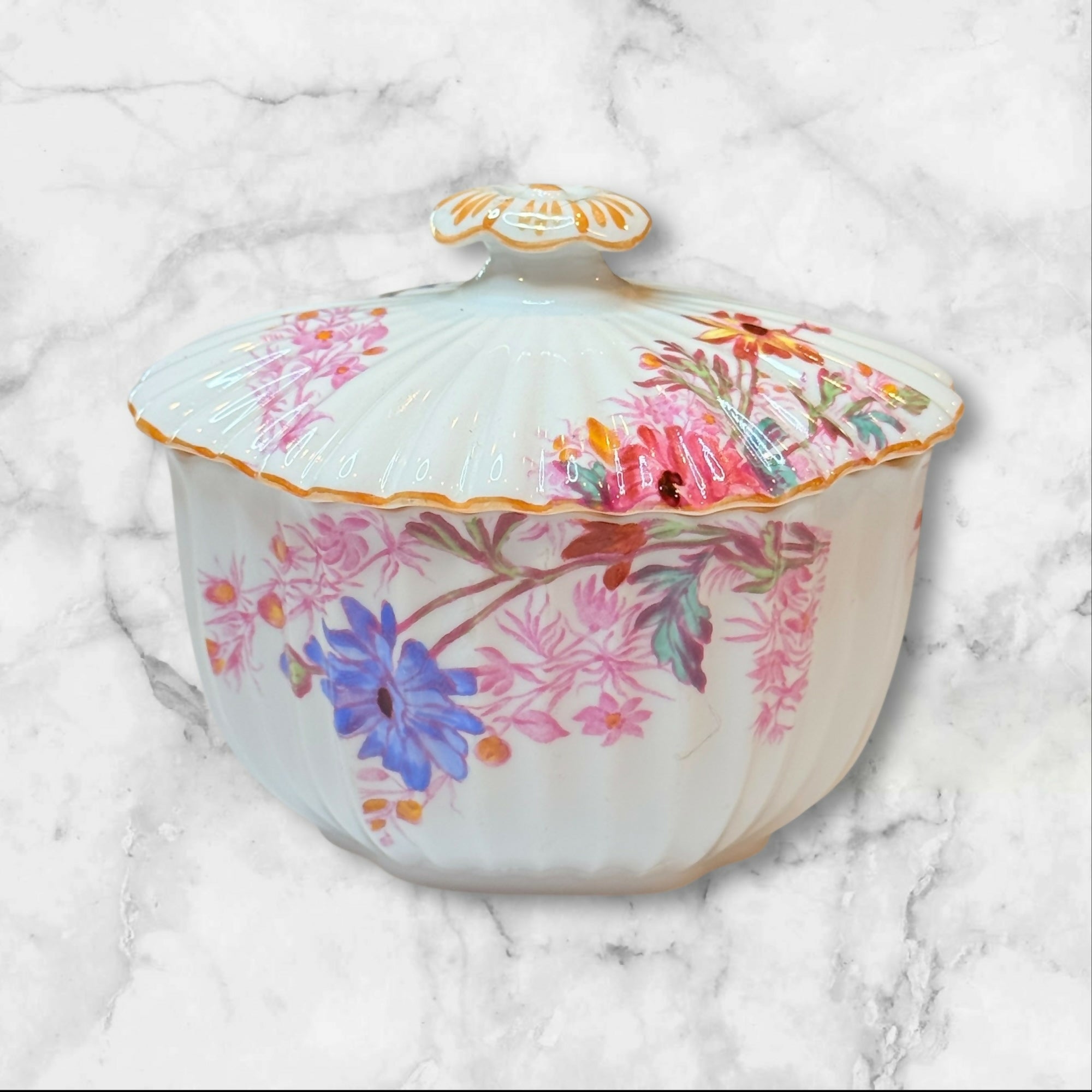 Spode Chelsea Garden Mustard Trim Sugar Bowl & Lid | Excellent