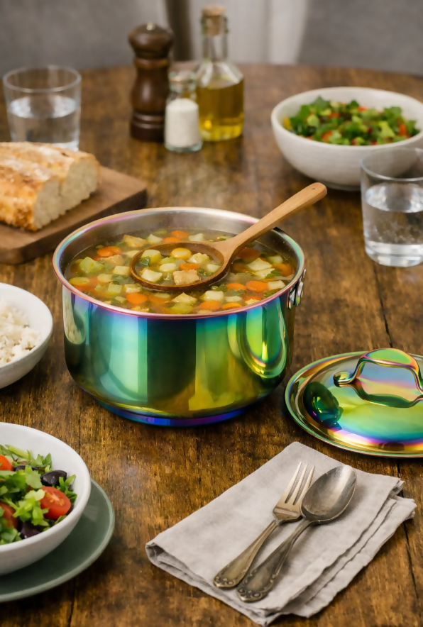 Anygleam Rainbow 304 Stainless Steel Saucepan – Small Milk & Soup Pot with Lid, Long Handle, Thickened Base, Induction Compatible Dormitory Cookware