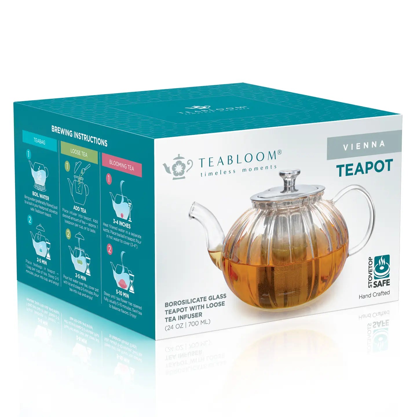 Teabloom Vienna Glass Teapot with Infuser | 37oz Elegant Design | New in Box