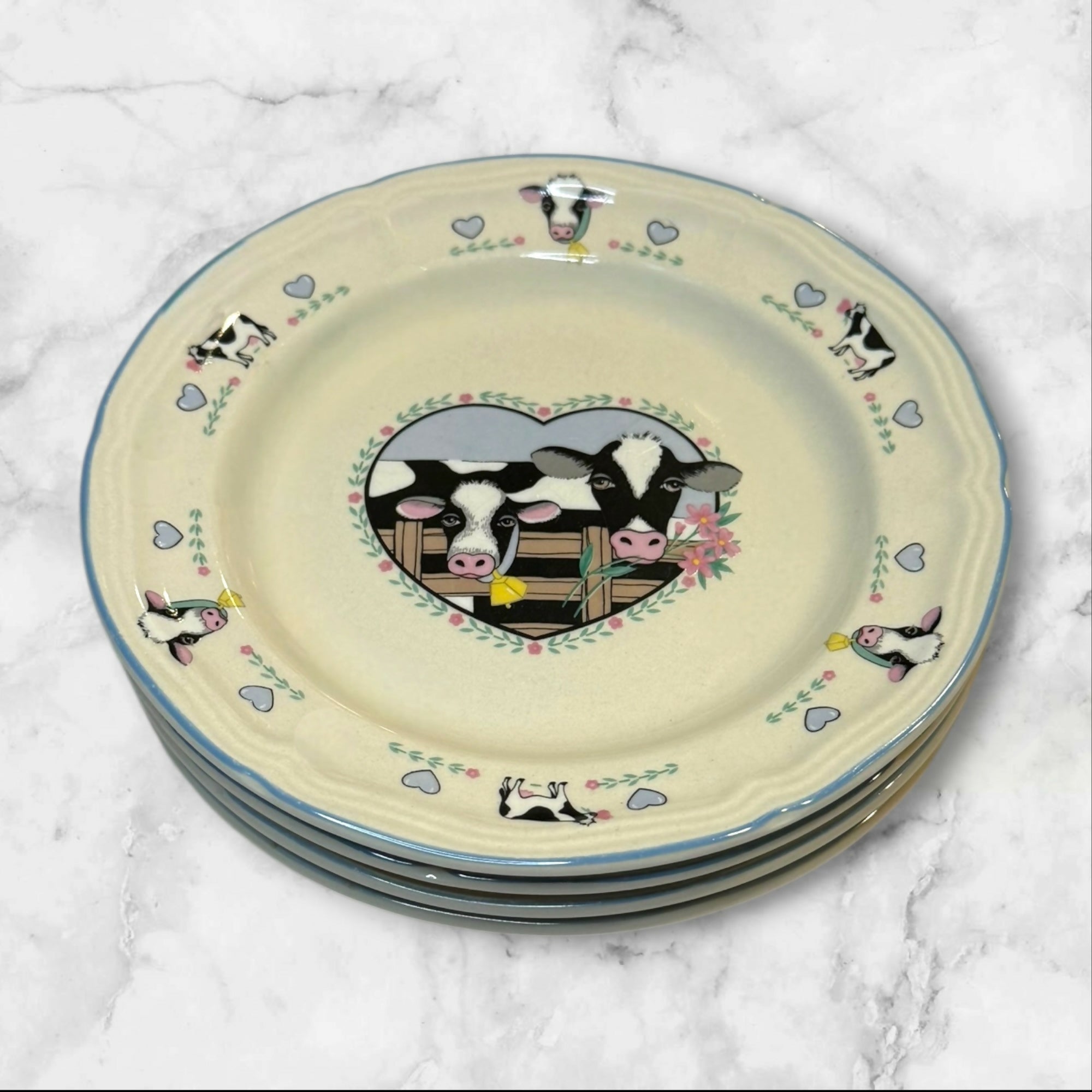 Tienshan Country Cow Salad Plates | Set of 4 | Gently Used Condition