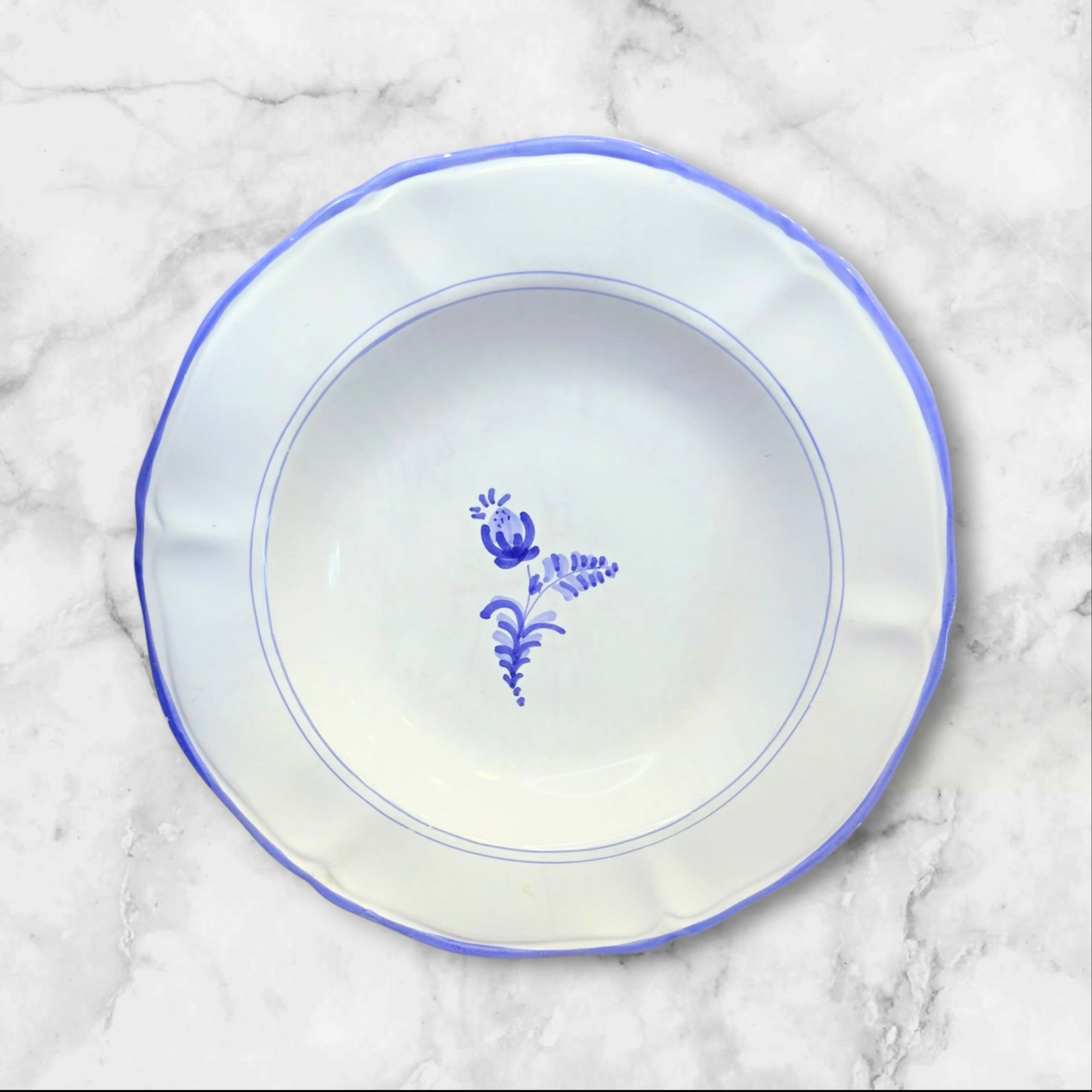 Crate & Barrel Italian Blue Floral Scalloped Bowls | Set of 4 | Rare