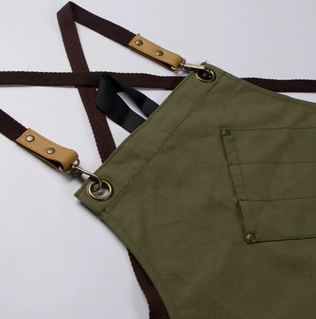 Anypron Green Canvas Apron Soft Double Pocket Full Body for Chef