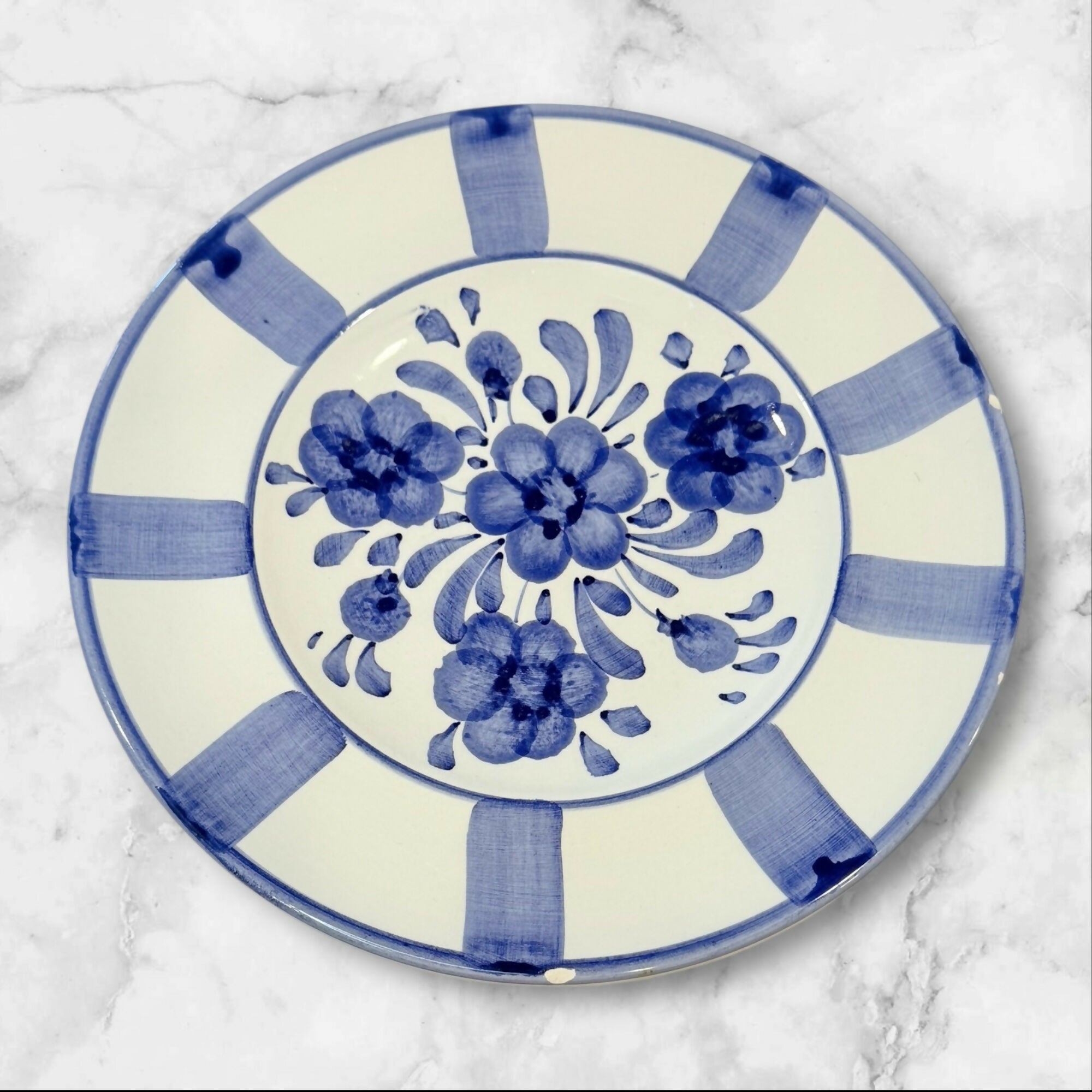 Pizzato Blue Floral Dinner Plates 8.5 Inch | Set of 3 | Used