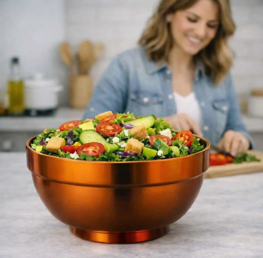 Anygleam Red Rainbow Rice Bowls – 5Pcs Big Stainless Steel, Single-Layer Anti-Scalding Cooking Utensils